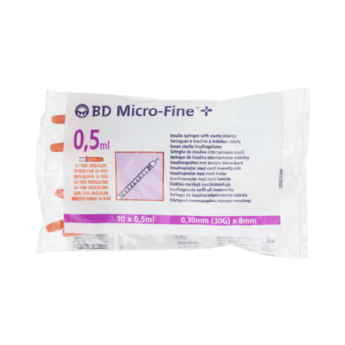 Jeringa de insulina escala 1 en 1 microfine+ u 100 100 unidades (0,5 ml) 30 g (8 mm x 0,30 mm) - bd 