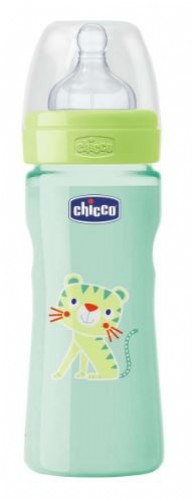 Chicco Biberón Well-Being Silicona flujo medio 2m+ verde (250 ml)