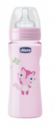 Chicco Biberón Well-Being Silicona flujo rápido 4m+ rosa (330 ml)