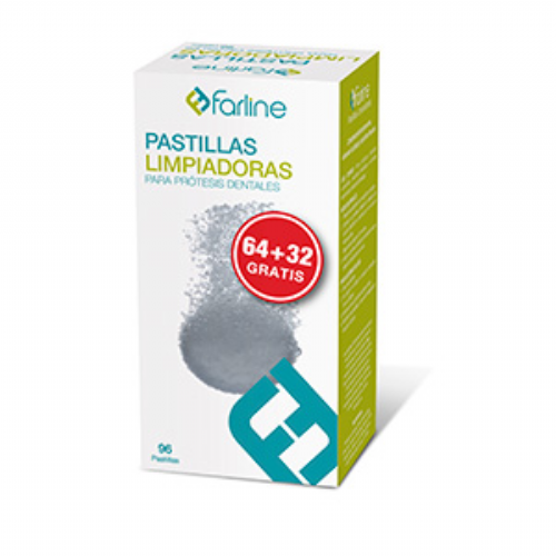 Farline Tabletas Limpiadoras Prótesis Dental (64 ud) + 32 ud Gratis