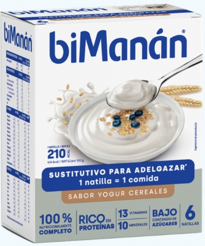 BiManán Crema BeSlim Sabor Yogur con Cereales (6 sobres)