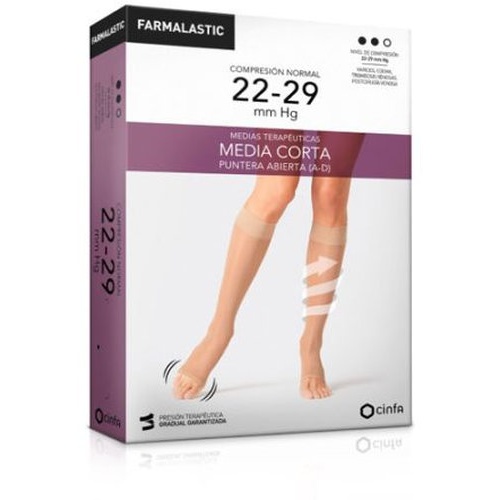 Media corta (a-d) compresion normal - farmalastic punta abierta (2 unidades talla grande color camel