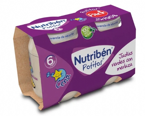 Nutribén Pack potitos cena judías verdes y merluza (2 ud)