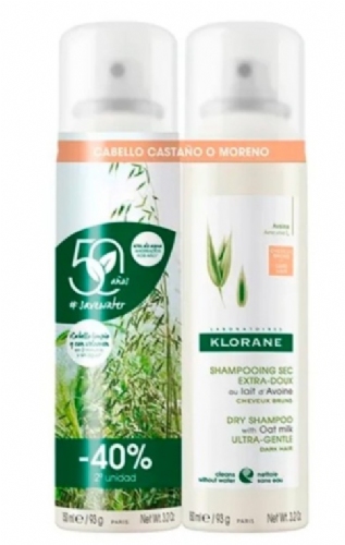DUPLO Klorane Champú seco a la leche de avena - cabello castaño/ moreno (2 envases x 150 ml)