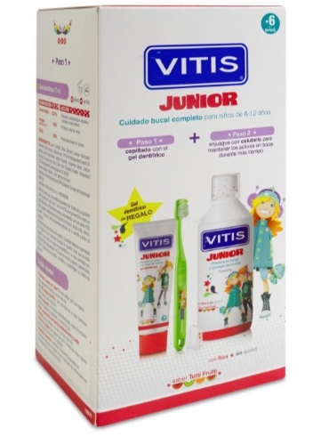 Vitis Junior Pack promo Colutorio 50 ml + 1 envase gel dentífrico 75 ml + 1 cepillo