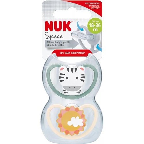 Chupete silicona nuk space 18 - 36 meses 2 unidades zebra - nuk space