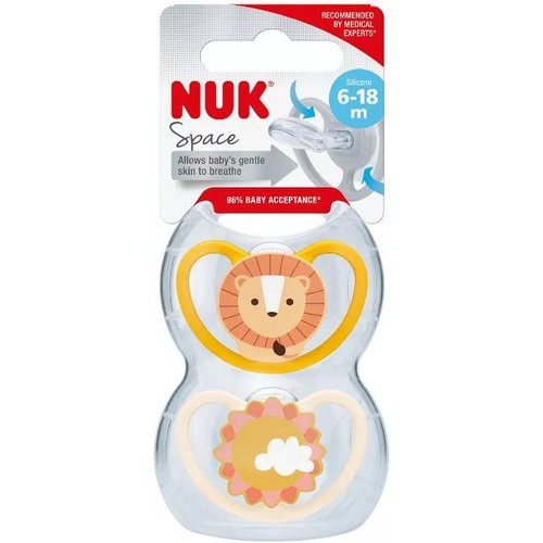 Chupete silicona nuk space 6 - 18 meses 2 unidades leon - nuk space