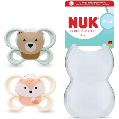 Chupete silicona nuk perfect match air 0 - 2 meses 2 unidades zorro oso