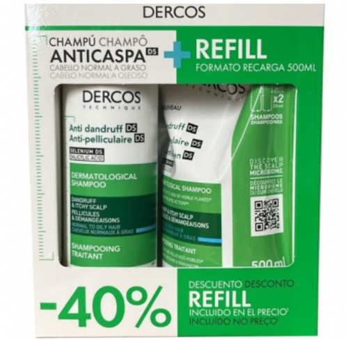 Dercos Duplo Champú Caspa grasa 390ml + Ecorefill 500ml