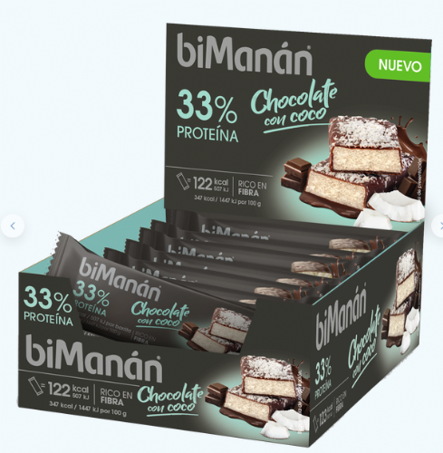 biManán barritas sabor chocolate con coco (20 barritas)