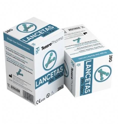 Tezaro Pharma Lancetas estériles para prueba de glucosa 50 ud