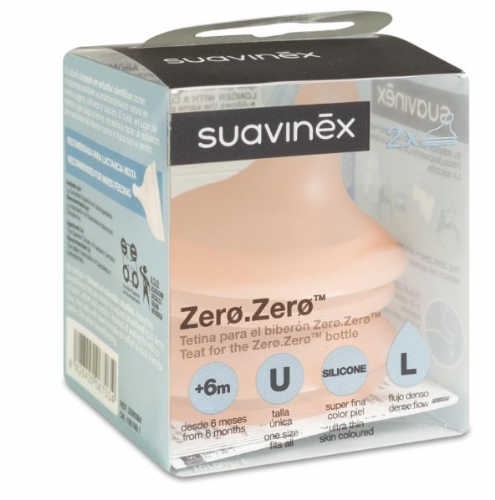 Suavinex Zero Zero Tetina de Silicona Flujo Denso +6 meses, 2 ud