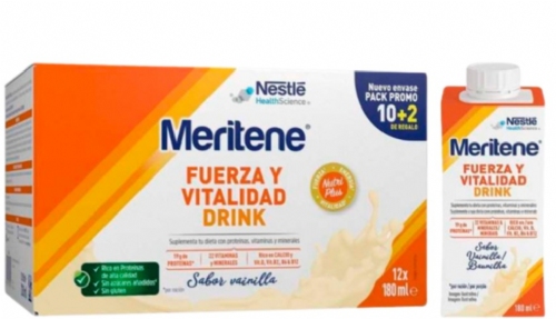 Meritene Fuerza y vitalidad Drink Pack 12 botellas x 180 ml sabor vainilla