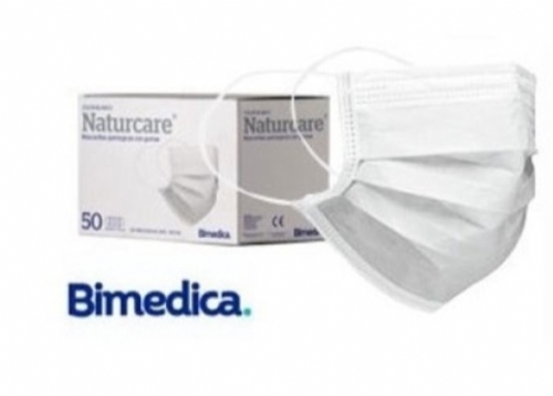 Mascarilla quirúrgica con gomas Naturcare 50 unidades blancas