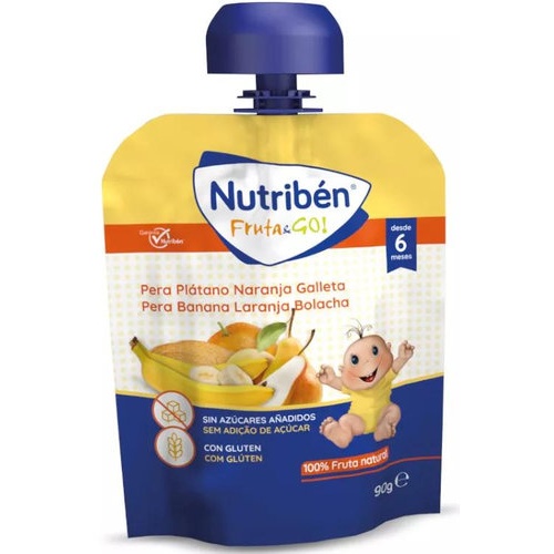 Nutribén Fruta & GO! Pera, plátano, naranja y galleta (90 g)