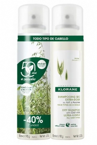 Klorane Pack Champú Seco extrasuave al extracto de avena (2 ud x 150 ml)