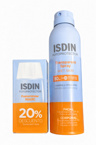 ISDIN Pack Fotoprotector Transparent Spray Wet Skin SPF 50 + Fusion Water MAGIC