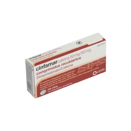 CINFAMAR CAFEINA 50 mg/50 mg COMPRIMIDOS RECUBIERTOS , 10 comprimidos