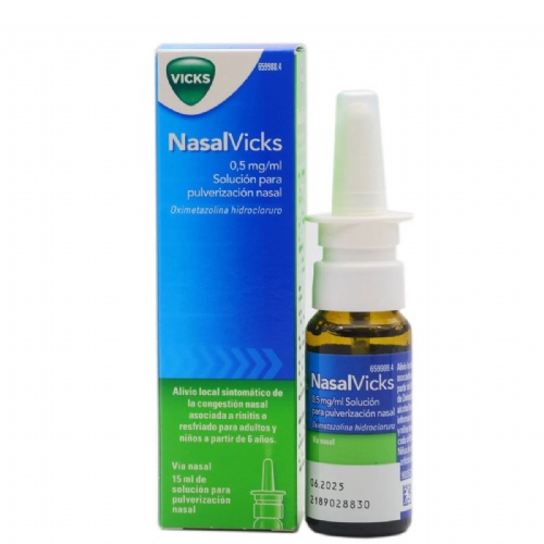 NASALVICKS 0,5MG/ML SOLUCION PARA PULVERIZACIÓN NASAL , 1 envase pulverizador de 15 ml