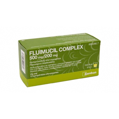 FLUIMUCIL COMPLEX 500 mg/200 mg COMPRIMIDOS EFERVESCENTES , 12 comprimidos