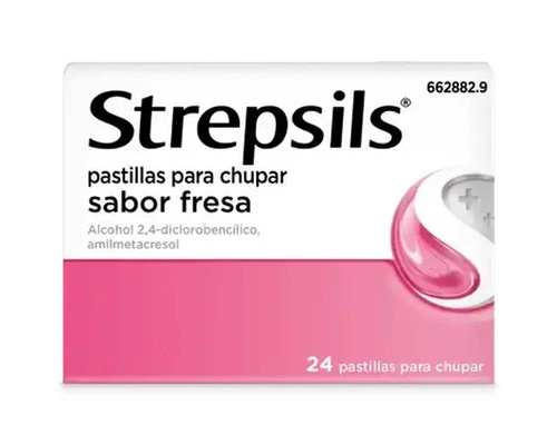 STREPSILS PASTILLAS PARA CHUPAR SABOR FRESA, 24 pastillas