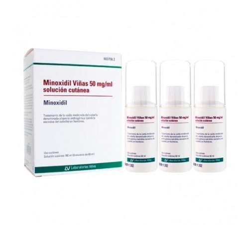 MINOXIDIL VIÑAS 50 mg/ml SOLUCION CUTANEA, 3 frascos de 60 ml