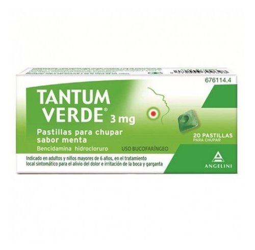 TANTUM VERDE 3 mg PASTILLAS PARA CHUPAR SABOR MENTA, 20 pastillas (PE/Papel/Al)