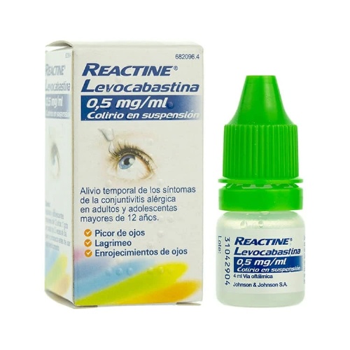 REACTINE LEVOCABASTINA 0,5mg/ml COLIRIO EN SUSPENSION , 1 frasco de 4 ml
