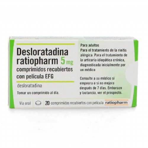 DESLORATADINA RATIOPHARM 5 MG COMPRIMIDOS RECUBIERTOS CON PELICULA EFG, 20 comprimidos