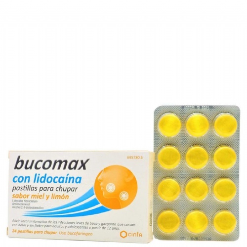 BUCOMAX CON LIDOCAINA PASTILLAS PARA CHUPAR SABOR MIEL Y LIMON, 24 pastillas