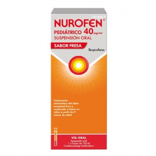 NUROFEN PEDIATRICO 40 MG/ML SUSPENSION ORAL SABOR FRESA, 1 frasco de 150 ml