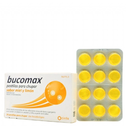 BUCOMAX PASTILLAS PARA CHUPAR SABOR MIEL Y LIMON , 24 pastillas