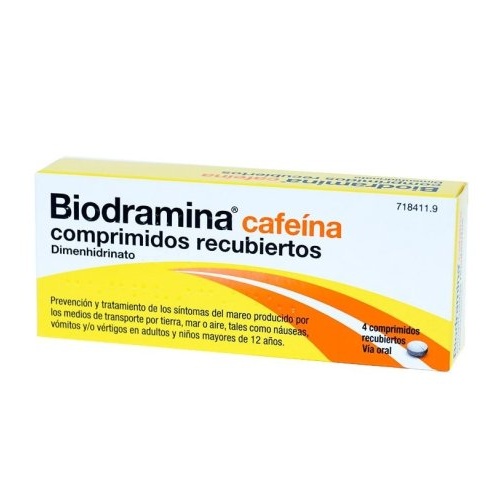 BIODRAMINA CAFEINA COMPRIMIDOS RECUBIERTOS , 4 comprimidos