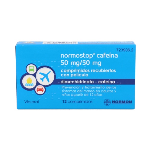 NORMOSTOP CAFEINA 50 MG/50 MG COMPRIMIDOS RECUBIERTOS CON PELICULA, 12 comprimidos (Blister Al/PA-Al