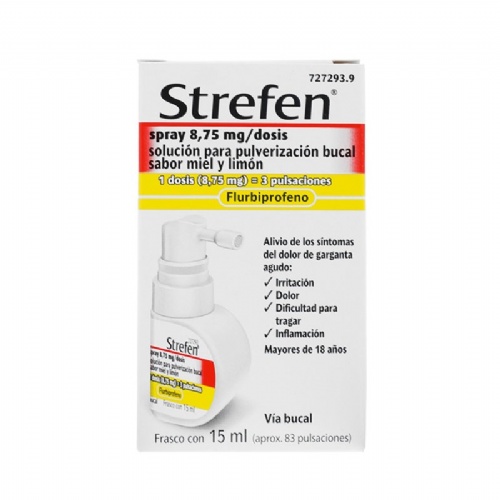STREFEN SPRAY 8,75 MG/DOSIS SOLUCION PARA PULVERIZACION BUCAL SABOR MIEL Y LIMON 1 frasco de 15 ml