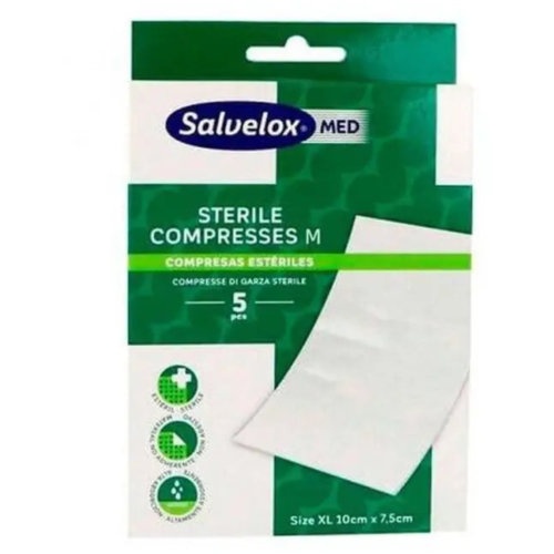 Salvelox med sterile compresses (5 apositos talla m 7,5 cm x 5 cm)