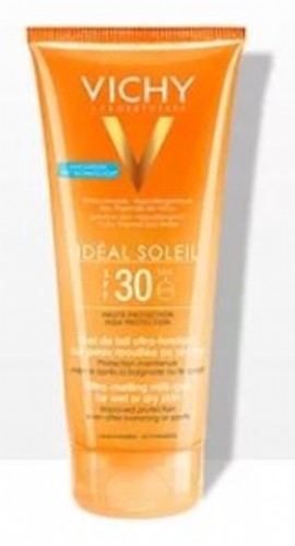 IDÉAL SOLEIL Gel ultra fundente SPF 30 para aplicar sobre piel seca o mojada (200 ml)