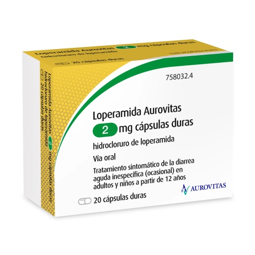 LOPERAMIDA AUROVITAS 2 MG CAPSULAS DURAS, 20 cápsulas
