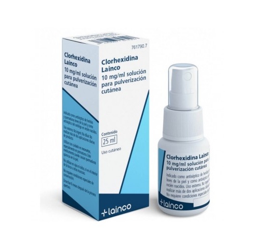 CLORHEXIDINA LAINCO 10 MG/ML SOLUCION PARA PULVERIZACION CUTANEA, 1 frasco de 25 ml