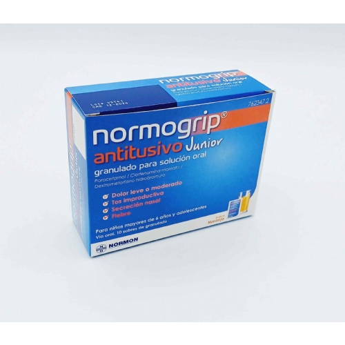 NORMOGRIP ANTITUSIVO JUNIOR GRANULADO PARA SOLUCION ORAL, 10 sobres