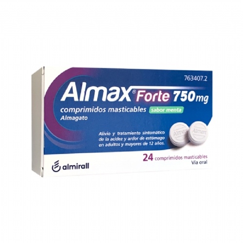 ALMAX FORTE 750 MG COMPRIMIDOS MASTICABLES SABOR MENTA, 24 comprimidos