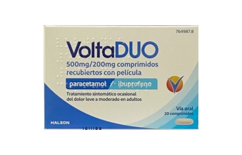 VOLTADUO 500 MG/200 MG COMPRIMIDOS RECUBIERTOS CON PELICULA, 20 comprimidos