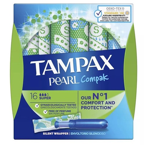 Tampax compak pearl super tampón 100% algodón (18 u)
