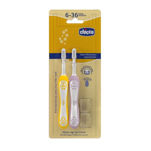 Cepillo dental infantil chicco 6 - 36 meses 2 unidades color rosa-mostaza