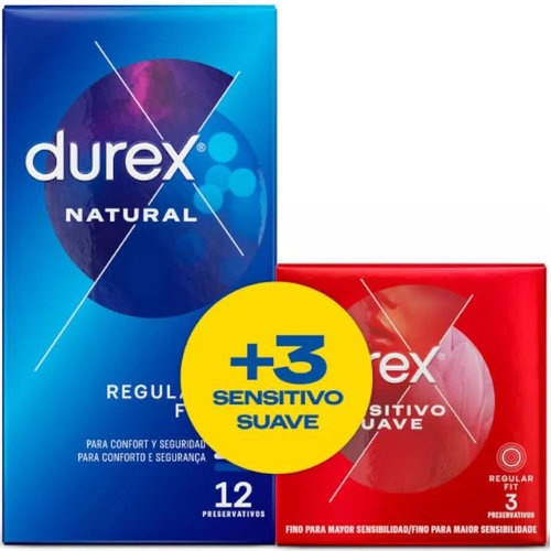 Durex Duplo Preservativos Natural Plus (12 ud) + Sensitivo Suave (3 ud)