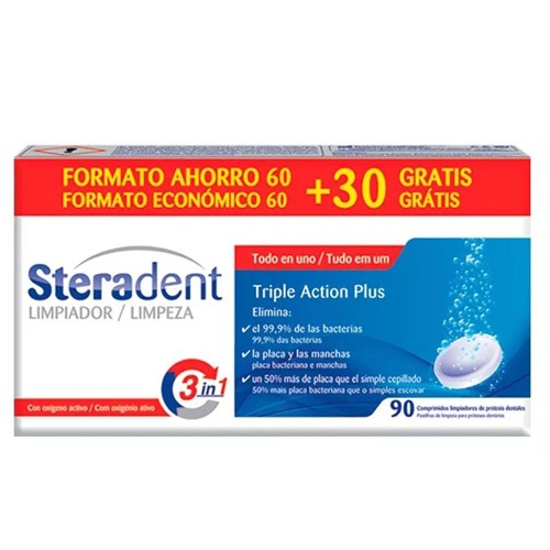 Steradent triple accion plus - limpieza protesis dental (90 comprimidos)