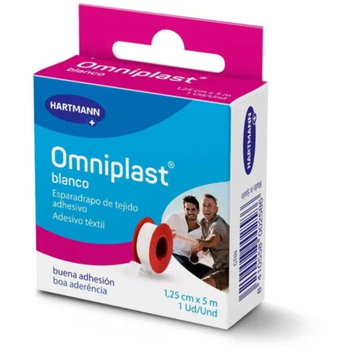 Esparadrapo hipoalergico omniplast tejido resistente 1 unidad 5 m x 1,25 cm color blanco - omniplast