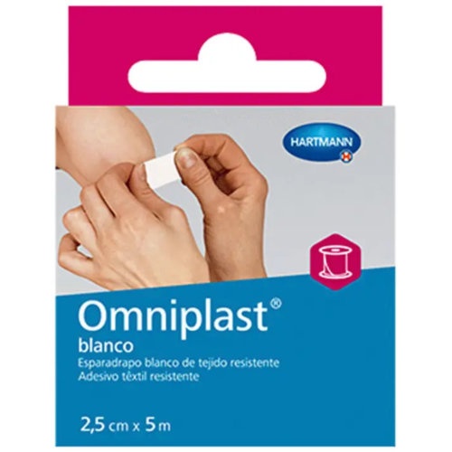 Esparadrapo hipoalergico omniplast tejido resistente 1 unidad 5 m x 2,5 cm color blanco - omniplast 