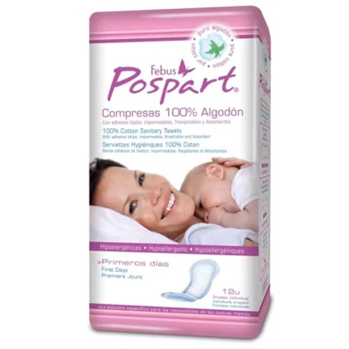 Indasec Pospart Compresas Primeros días 100% Algodón Pérdidas abundantes (12 ud)