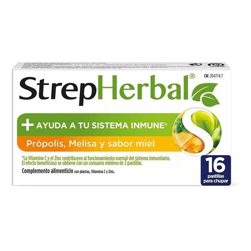 Strepherbal (16 pastillas para chupar sabor propolis melisa miel)